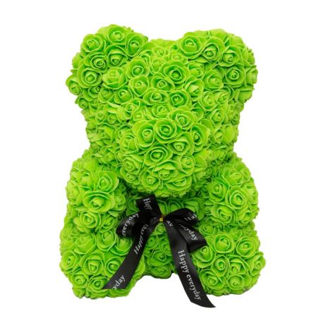 Medvídek z umělých růží 40 cm - zelený