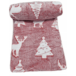 Svítící mikroplyšová deka - červená - Vánoční motiv 1